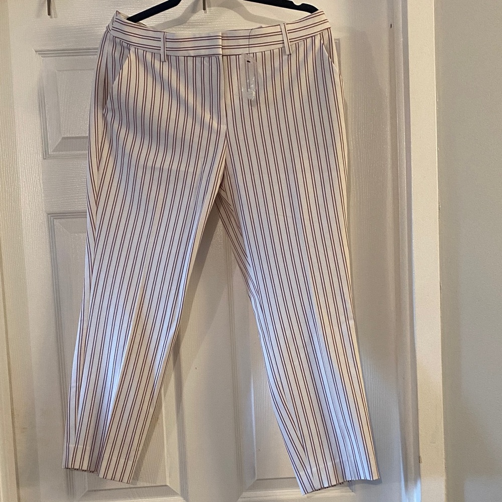 Express Cream and Red Striped Women's Cropped Pants